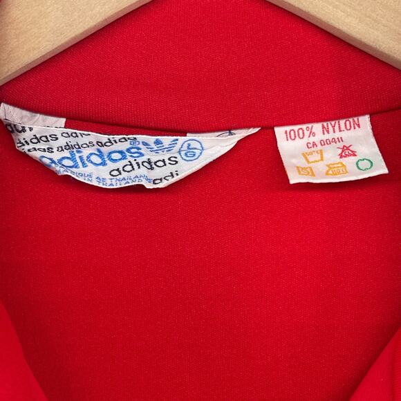 ADIDAS Jacket Mens L Trefoil Full Zip Retro Track Varsity 3 Stripe Nylon Red VTG - Picture 5 of 13